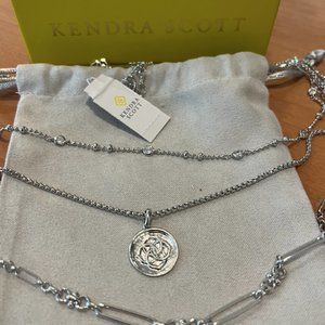 NWT Kendra Scott Medallion Coin Multi Strand Necklace in Silver
